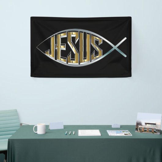 Jezus in een vissymbool spandoek (Beurs)