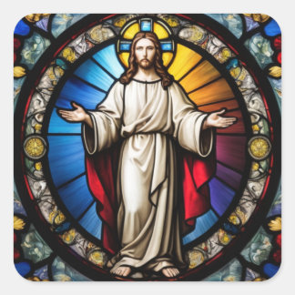 Jezus in gebrandschilderde glasstijl vierkante sticker