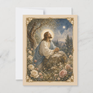 Jezus in Gethsemane Katholieke Vintage Religieuze Kaart