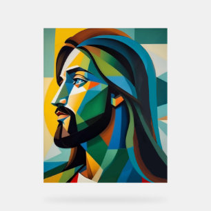 Jezus in groene kubisme 6 acryl bord