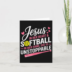 Jezus in haar hart en softbal in haar hand kaart