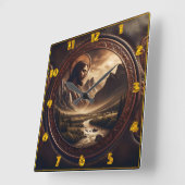 Jezus in het majestueuze berglandschap bij zonsond vierkante klok (Hoek)