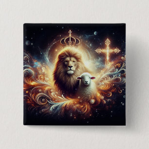 Jezus is de Leeuw en het Lam Vierkante Button 5,1 Cm