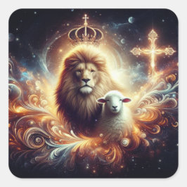 Jezus is de Leeuw en het Lam Vierkante Sticker
