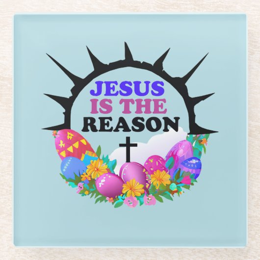 Jezus is de Reden - Pasen Wreate Glazen Onderzetter (Voorkant)