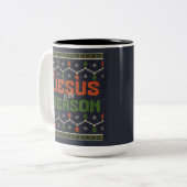 Jezus is de reden tweekleurige koffiemok (Voorkant links)