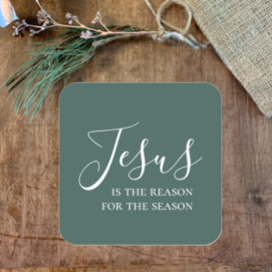 Jezus is de reden voor het eenvoudige groene kerst vierkante sticker
