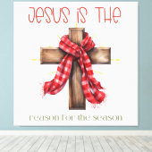 Jezus is de reden voor het seizoen Kerstkruis Canvas Afdruk (Insitu (Houten vloer))