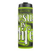 Jezus is een levensgloeiende boodschap thermosbeker (Voorkant)