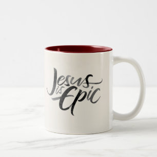 Jezus is epische inkt belettering Christelijke kal Tweekleurige Koffiemok