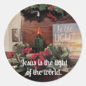 Jezus is het licht van de wereld. ronde sticker (Voorkant)