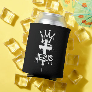 Jezus is Koning Christelijk Geloof Kruis Blikjeskoeler