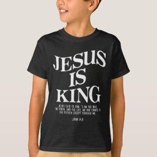 Jezus is Koning Johannes Bijbelvers Christelijk Re T-shirt