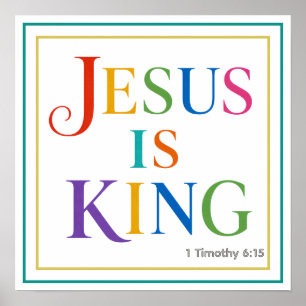 Jezus Is Koning Kleurrijke Hemelse Majesteit Poster
