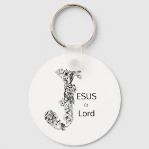 Jezus is Lord Black & White Floral Sleutelhanger