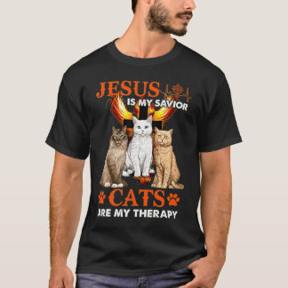Jezus Is Mijn Heiland Katten Zijn Mijn Therapie T-shirt