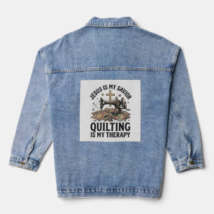 Jezus Is Mijn Heiland Quilten Is Mijn Therapie Denim Jacket