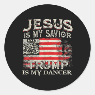 Jezus Is Mijn Heiland Trump Is Mijn Danser Qr Trum Ronde Sticker