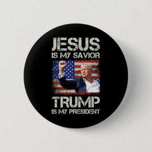 Jezus Is Mijn Heiland Trump Is Mijn President Amer Ronde Button 5,7 Cm