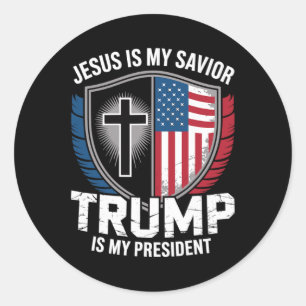 Jezus Is Mijn Heiland Trump Is Mijn President Pro- Ronde Sticker