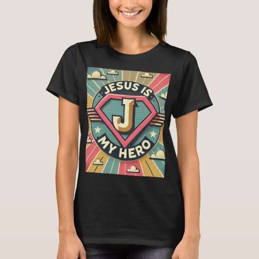 Jezus is mijn held vrouwen superheld comic design t-shirt (Voorkant)