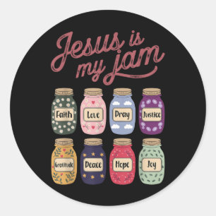Jezus is mijn jam geloof hoop liefde bid vrede vre ronde sticker