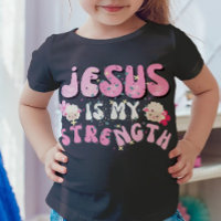 Jezus is mijn Kracht Cute Lam Cartoon Typografie
