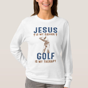 Jezus is mijn redder golf is mijn therapie grappig t-shirt