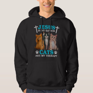 Jezus Is Mijn Redder Katten Zijn Mijn Therapie Chr Hoodie