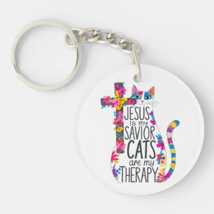 Jezus is mijn Redder Katten zijn mijn therapie gra Sleutelhanger