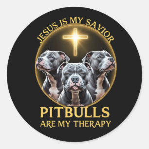 Jezus is mijn redder Pitbulls zijn mijn therapie g Ronde Sticker