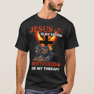 Jezus is mijn redder rottweilers zijn mijn therapi t-shirt