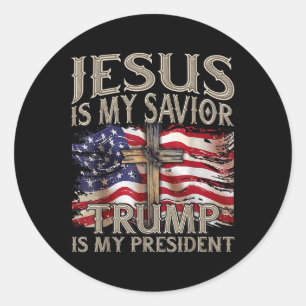 Jezus is mijn redder Trump is mijn President 2024 Ronde Sticker