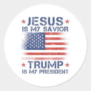 Jezus is mijn redder Trump is mijn President retro Ronde Sticker