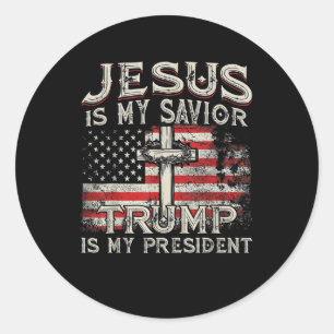 Jezus is mijn redder Trump mijn President Amerikaa Ronde Sticker