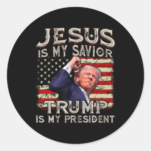 Jezus is mijn redder Trump mijn President Amerikaa Ronde Sticker