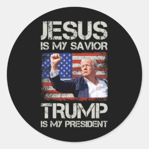 Jezus is mijn redder Trump mijn President Amerikaa Ronde Sticker