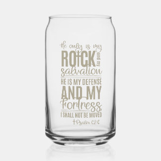 Jezus is mijn rots, Psalm 62:6, Bijbelvers Blikvorm Glas