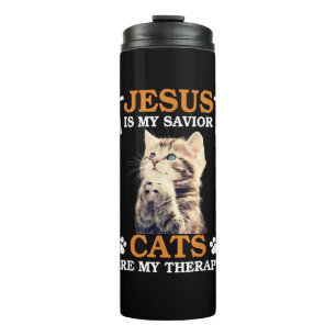 Jezus is mijn savior Cat zijn mijn therapiechriste Thermosbeker