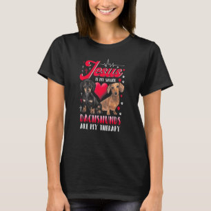 Jezus is mijn savior Dachshunds zijn mijn therapie T-shirt