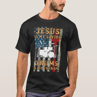 Jezus is mijn savior drums zijn mijn therapeutisch t-shirt
