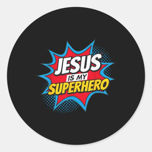 Jezus is mijn superheld Christelijk Ronde Sticker (Voorkant)