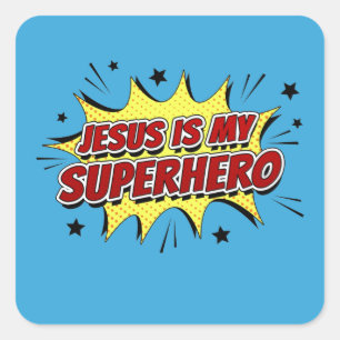 Jezus is mijn superheld Kinder en volwassen Christ Vierkante Sticker