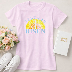 Jezus Is Opgestaan Pasen Christelijk Bloemkruis T-shirt