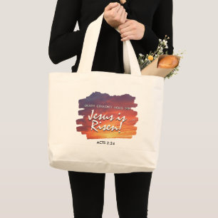 JEZUS IS VERREZEN Zonsondergang Christelijk Pasen Grote Tote Bag