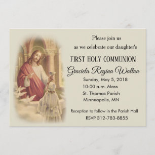 Jezus jong meisje eerste heilige communie uitnodig kaart