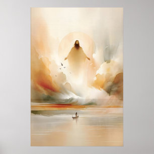 Jezus Kalmeert De Storm Aquarel Bijbel Wonder Poster