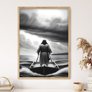 Jezus kalmeert de storm, wees stil, Jezus kunst, B Poster