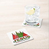 Jezus kerstbomen vierkante kartonnen onderzetter (Insitu)