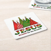 Jezus kerstbomen vierkante kartonnen onderzetter (Schuin)